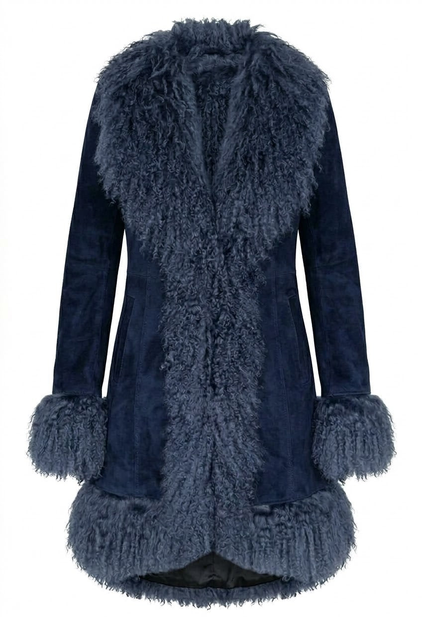 Navy blue suede & fur