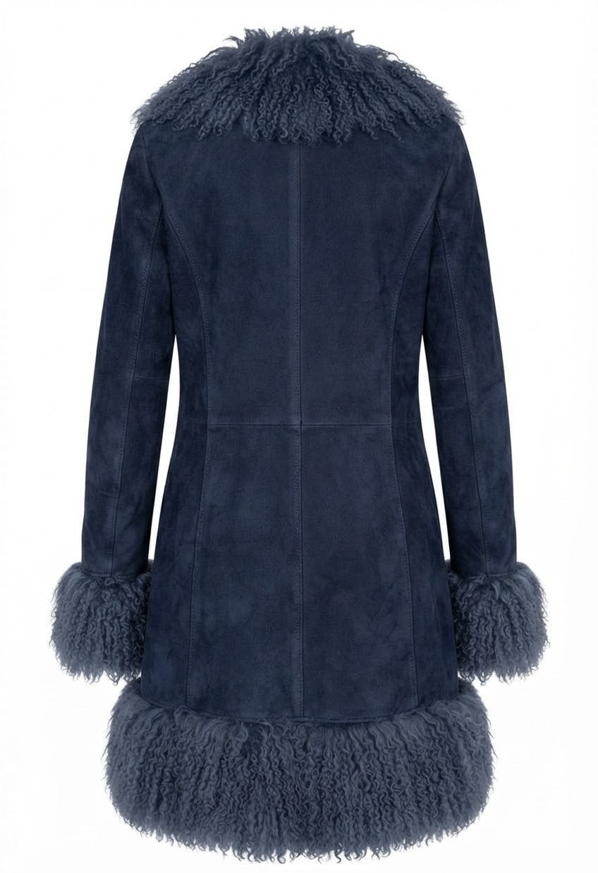 Navy blue suede & fur