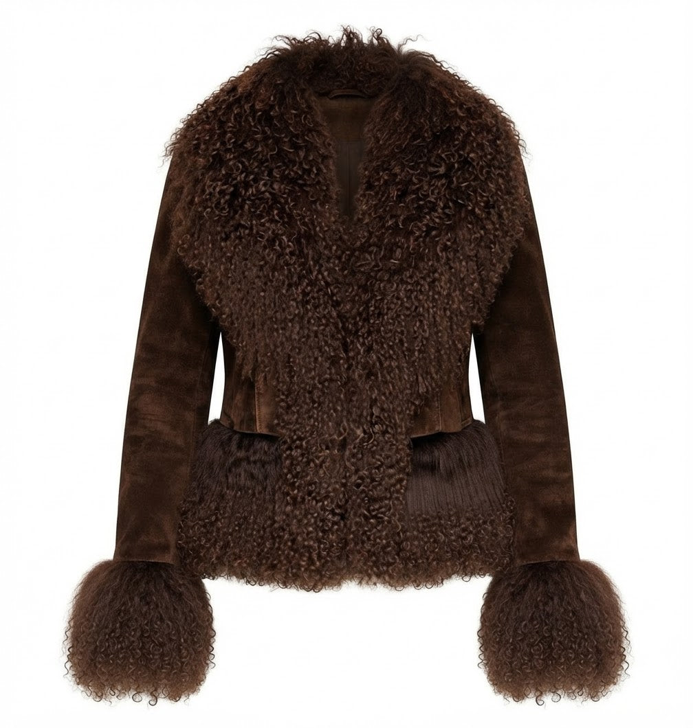 Coffee brown suede & fur