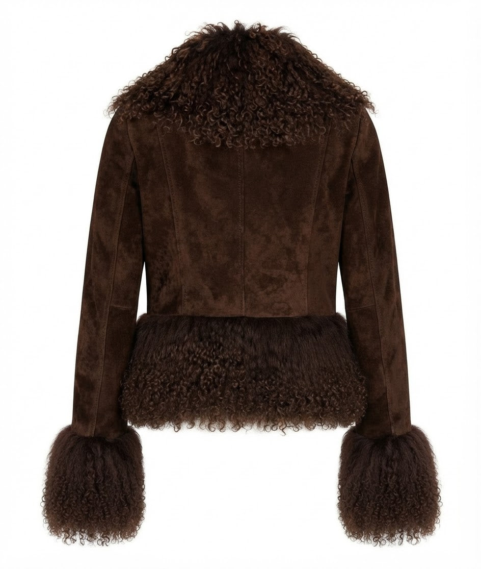 Coffee brown suede & fur