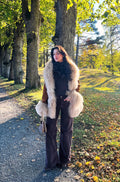 Brown suede & beige fur