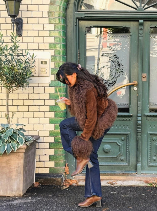 Coffee brown suede & fur